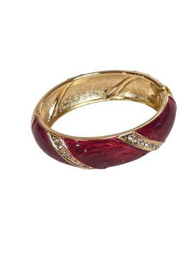 Women's Two Tone Beige, Wine Rhinestone Bangle Hinged Bracelet NWOT